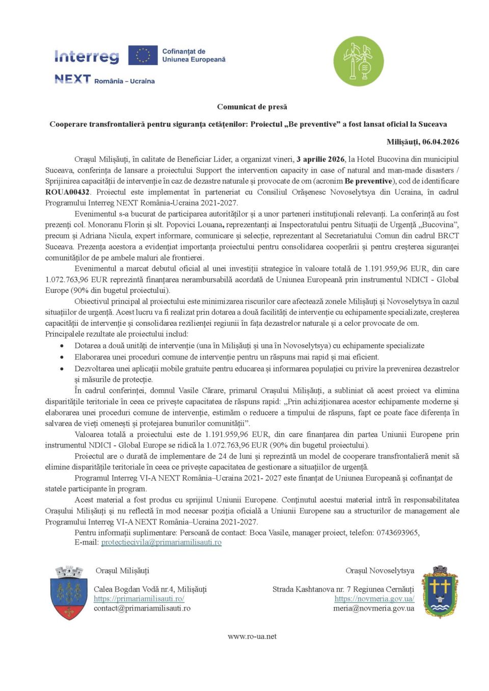 Cooperare transfrontalieră pentru siguranța cetățenilor: Proiectul „Be preventive” a fost lansat oficial la Suceava