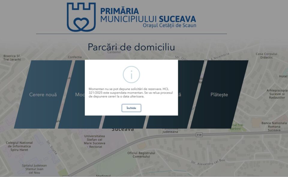 Licitarea parcărilor de domiciliu, suspendată temporar de Primăria Suceava