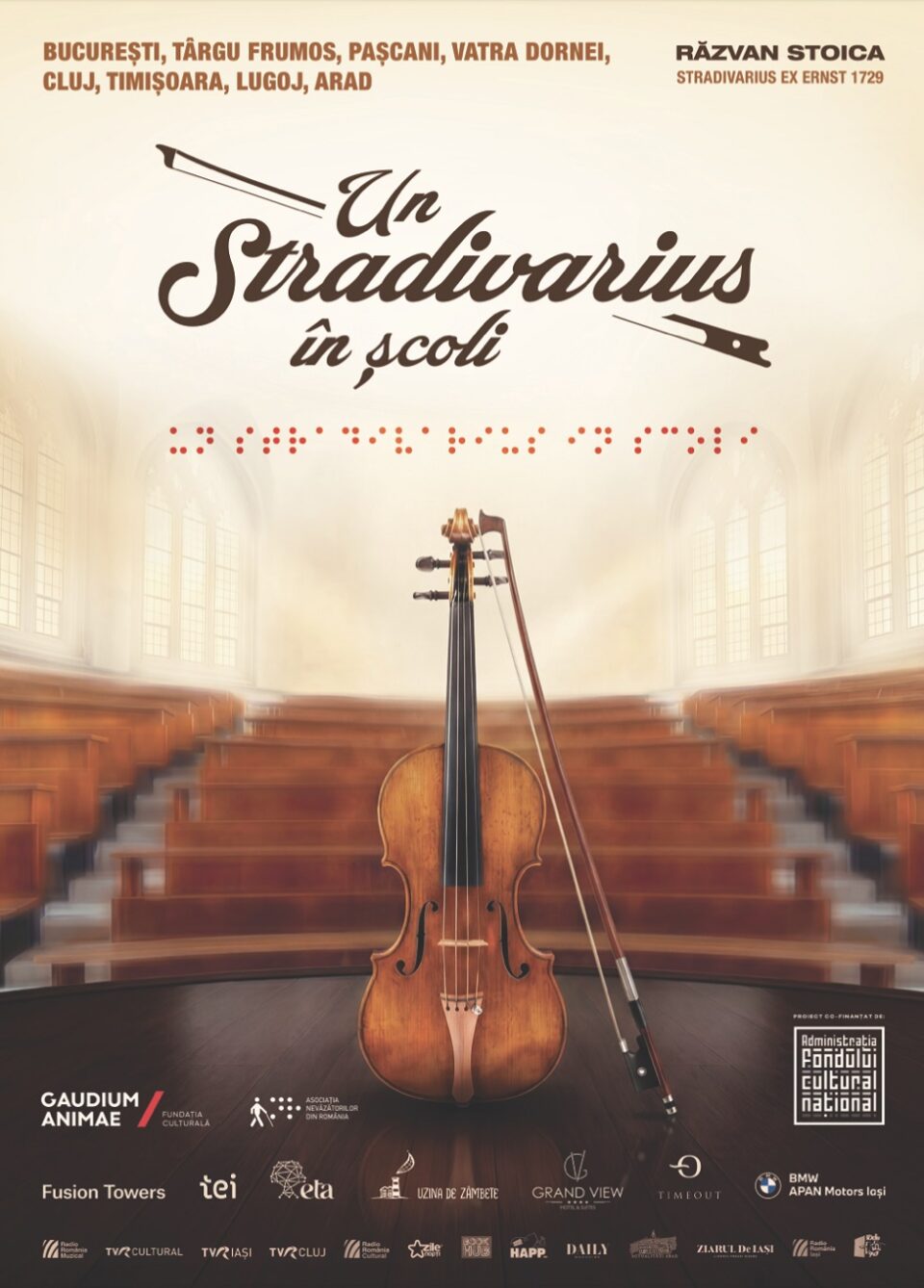 „Un Stradivarius în școli” ajunge la Liceul „Ion Luca” Vatra Dornei. Răzvan Stoica (vioara Stradivarius ex Ernst 1729) și Andreea Stoica (pian) se vor întâlni cu elevii