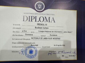 Șase distincții, dintre care trei premii I, la Olimpiada de Limba rusă modernă