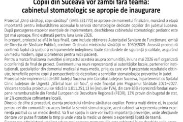 Copiii din Suceava vor zâmbi fără teamă: cabinetul stomatologic se apropie de inaugurare