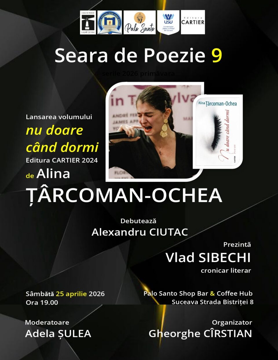 Poeta Alina Țârcoman-Ochea, invitată, sâmbătă, la Seara de Poezie 9
