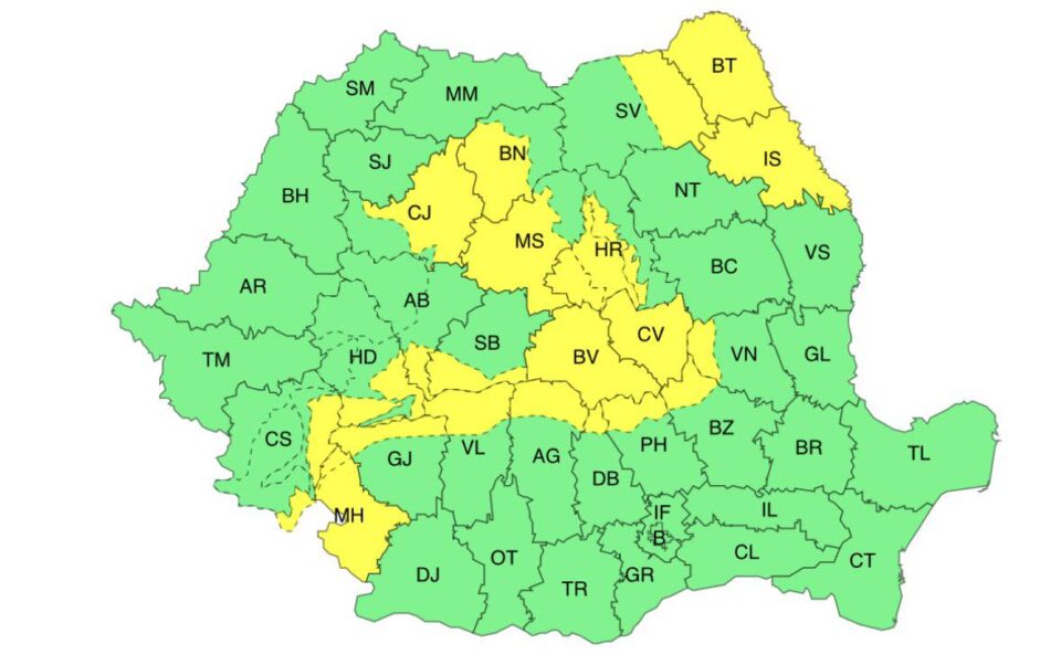 Jumătatea estică a județului Suceava, plasată sub Cod galben de vânt