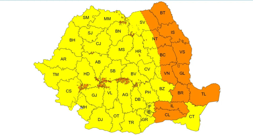Vântul nu ne slăbește deloc. Cod galben și Cod portocaliu pentru ziua de duminică