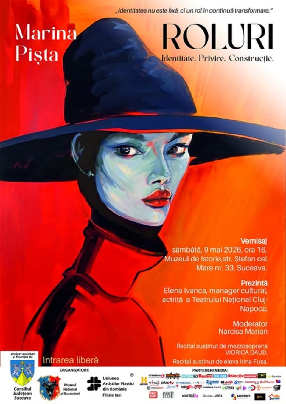 „Roluri. Identitate. Privire. Construcție”, expoziție semnată de artista Marina Pișta, la Suceava