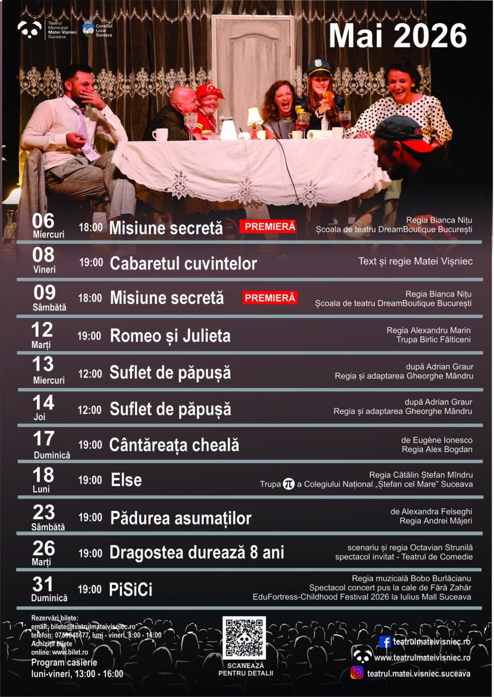 Programul lunii mai 2026 la Teatrul ”Matei Vișniec” Suceava