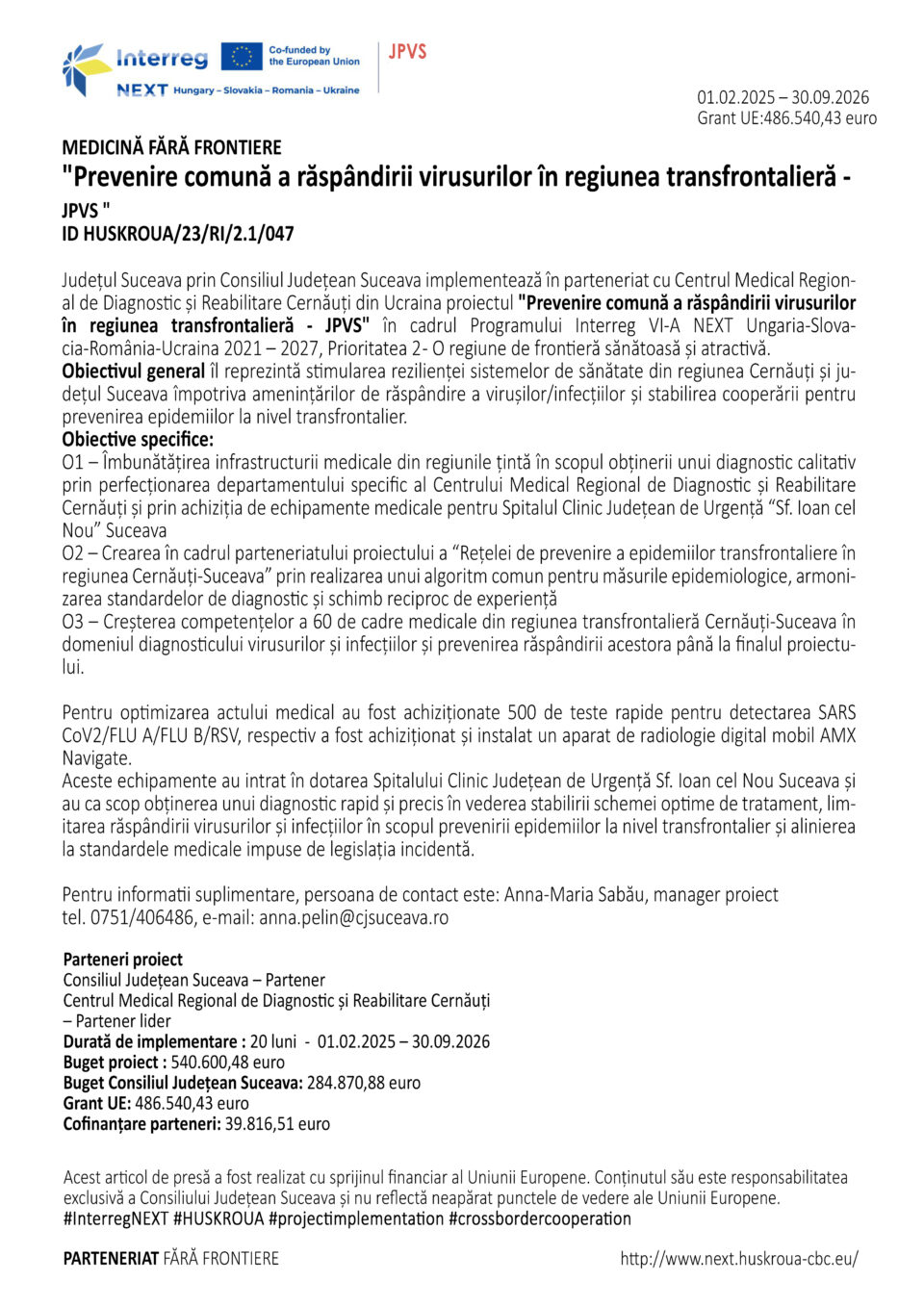 Prevenire comună a răspândirii virusurilor în regiunea transfrontalieră –