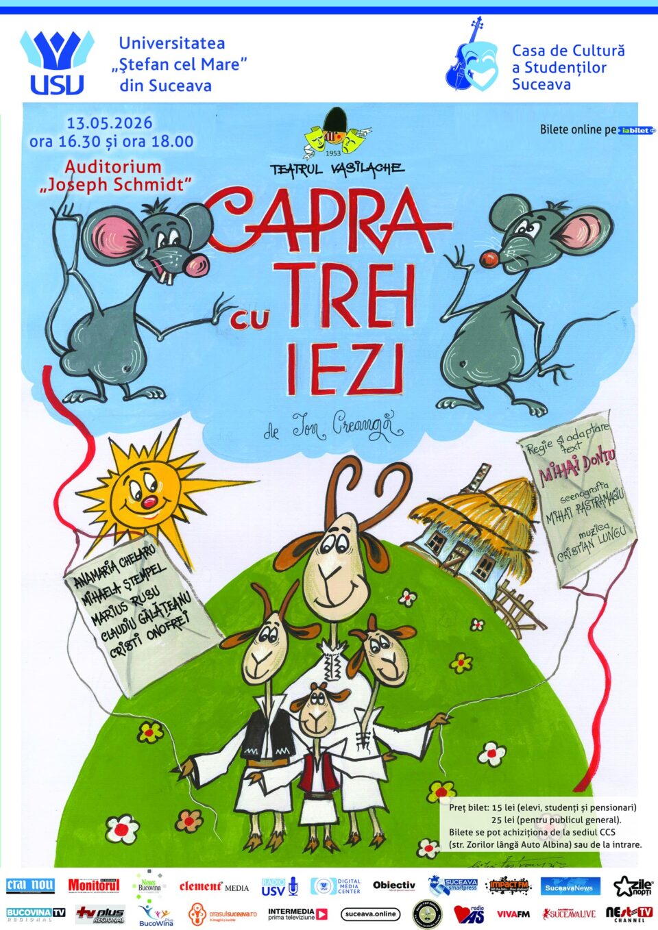 Teatru pentru copii ”Capra cu trei iezi”, miercuri, la Universitate