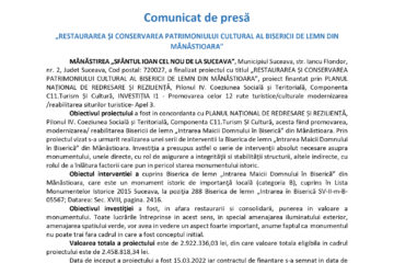 RESTAURAREA ȘI CONSERVAREA PATRIMONIULUI CULTURAL AL BISERICII DE LEMN DIN MĂNĂSTIOARA