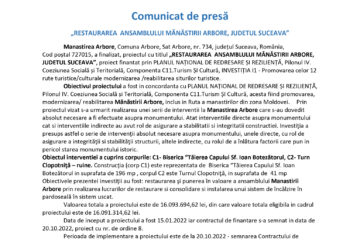 RESTAURAREA  ANSAMBLULUI MĂNĂSTIRII ARBORE, JUDETUL SUCEAVA