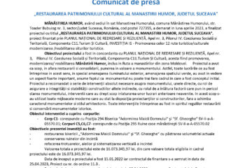 RESTAURAREA PATRIMONIULUI CULTURAL AL MANASTIRII HUMOR, JUDETUL SUCEAVA