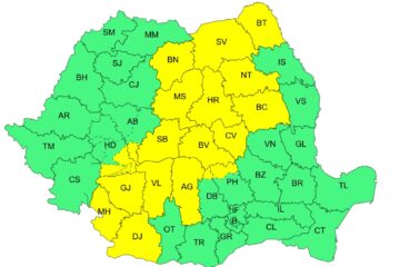 Coduri galbene de ploi abundente și furtuni valabile începând de astăzi și până duminică dimineața