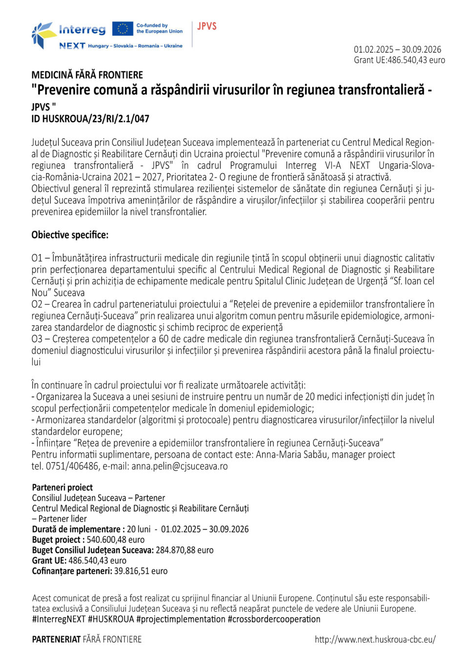 Prevenire comună a răspândirii virusurilor în regiunea transfrontalieră – JPVS