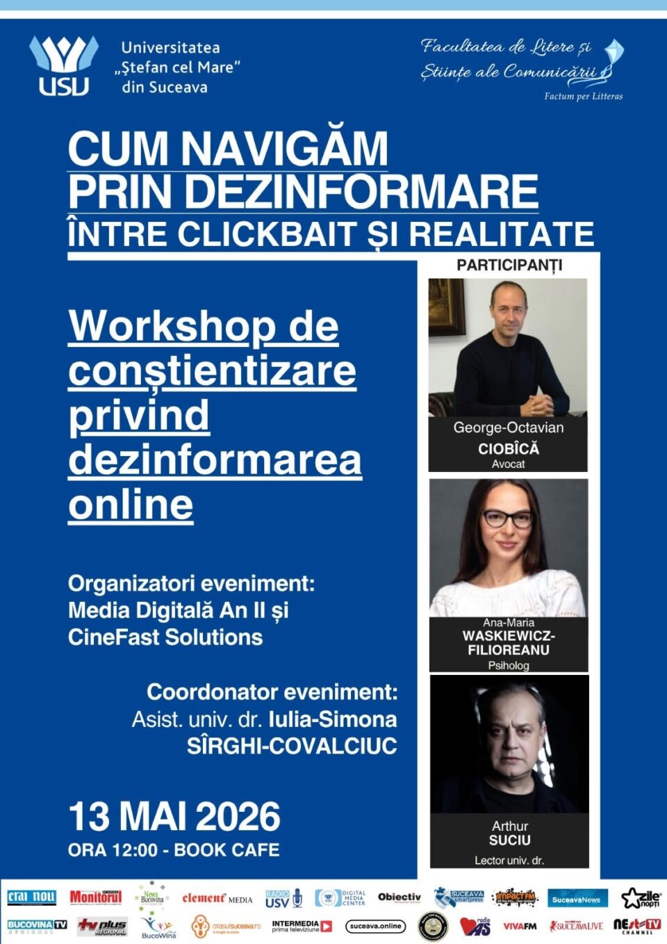 Conferința „Cum navigăm prin dezinformare: între clickbait și realitate”, organizată la USV
