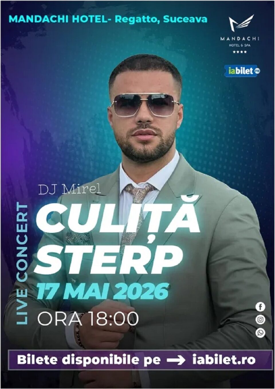 Culiță Sterp va concerta, duminică, la Mandachi Hotel