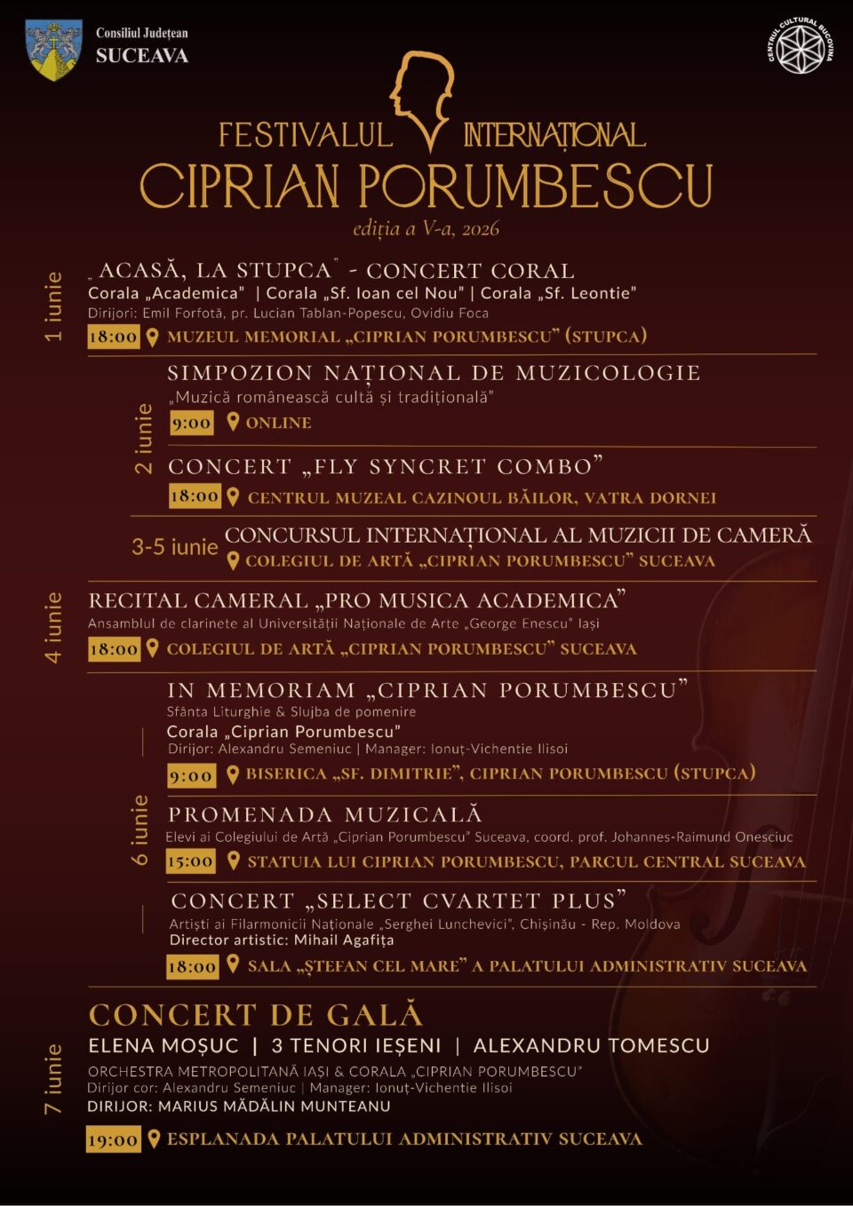 Festivalul Internațional „Ciprian Porumbescu” Suceava: 7 zile și 9 evenimente incluse în program Festivalul Internațional „Ciprian Porumbescu” Suceava: 7 zile și 9 evenimente incluse în program