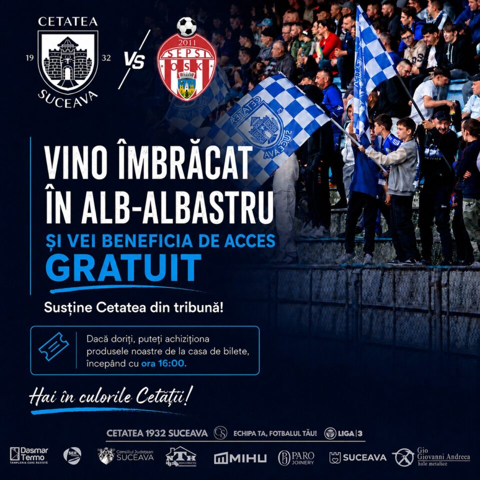 Suporterii echipei Cetatea Suceava, așteptați să cumpere articole oficiale pentru meciul de promovare de sâmbătă