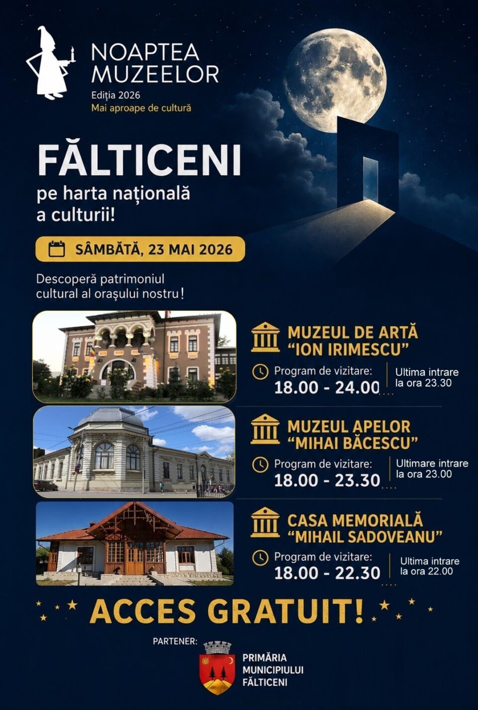 Trei muzee își deschid porțile gratuit pentru public în cadrul evenimentului european Noaptea Muzeelor, la Fălticeni Trei muzee își deschid porțile gratuit pentru public în cadrul evenimentului european Noaptea Muzeelor, la Fălticeni