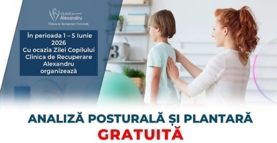 Analiză posturală și plantară gratuită pentru copii cu vârsta între 7 și 16 ani, la Clinica Alexandru, cu ocazia Zilei Copilului Analiză posturală și plantară gratuită pentru copii cu vârsta între 7 și 16 ani, la Clinica Alexandru, cu ocazia Zilei Copilului