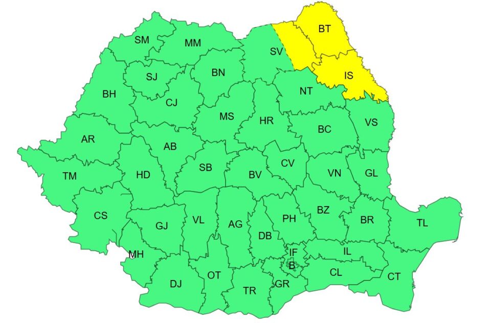 Două zile de cod galben pentru județul Suceava