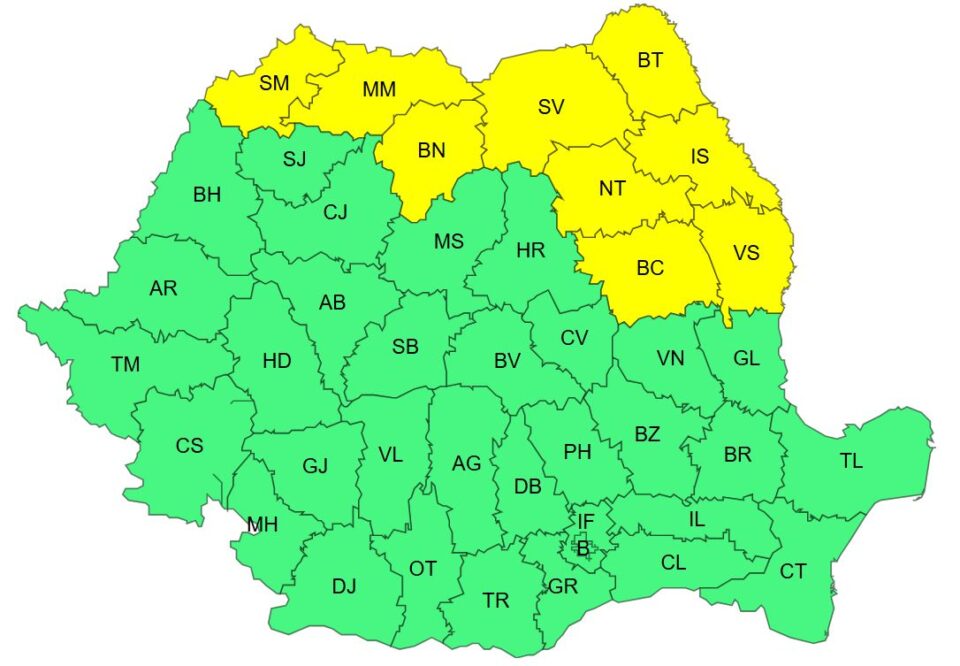 Două zile de cod galben pentru județul Suceava
