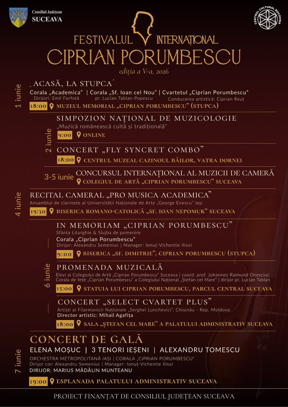 Festivalul Internațional „Ciprian Porumbescu” Suceava va avea loc în perioada 1-7 iunie 2026