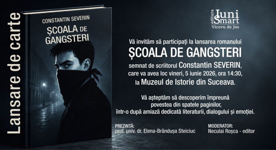 „Școala de Gangsteri”, cel de-al patrulea roman semnat de Constantin Severin va fi lansat vineri, la Muzeul Național al Bucovinei „Școala de Gangsteri”, cel de-al patrulea roman semnat de Constantin Severin va fi lansat vineri, la Muzeul Național al Bucovinei