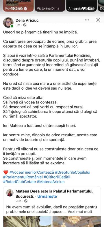 „Vocea tinerilor contează!” – 52 de elevi suceveni au dezbătut drepturi ale copilului la tribuna Camerei Deputaților