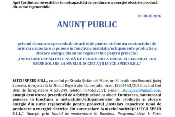 INSTALARE CAPACITATE NOUĂ DE PRODUCERE A ENERGIEI ELECTRICE DIN SURSE SOLARE LA NIVELUL SOCIETĂŢII IATCU SPEED S.R.L.