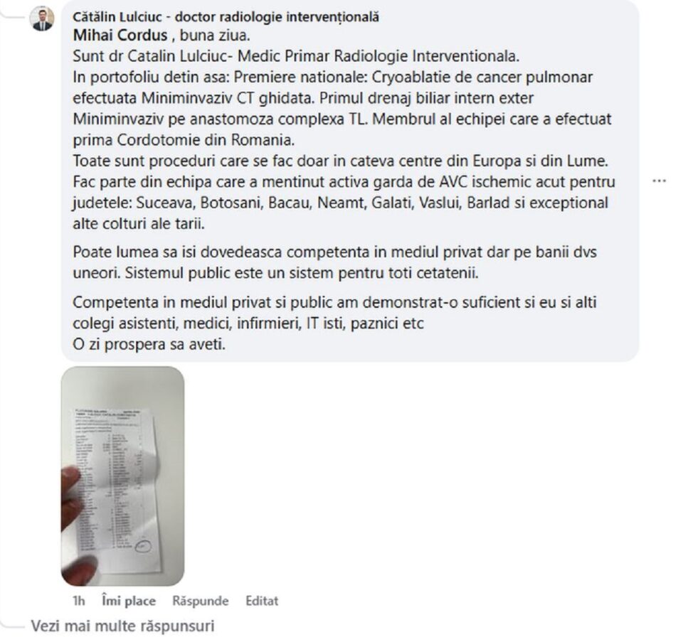 Medicul sucevean Cătălin Lulciuc desființează mitul „asistaților” din sistemul sanitar și publică fluturașul de salariu