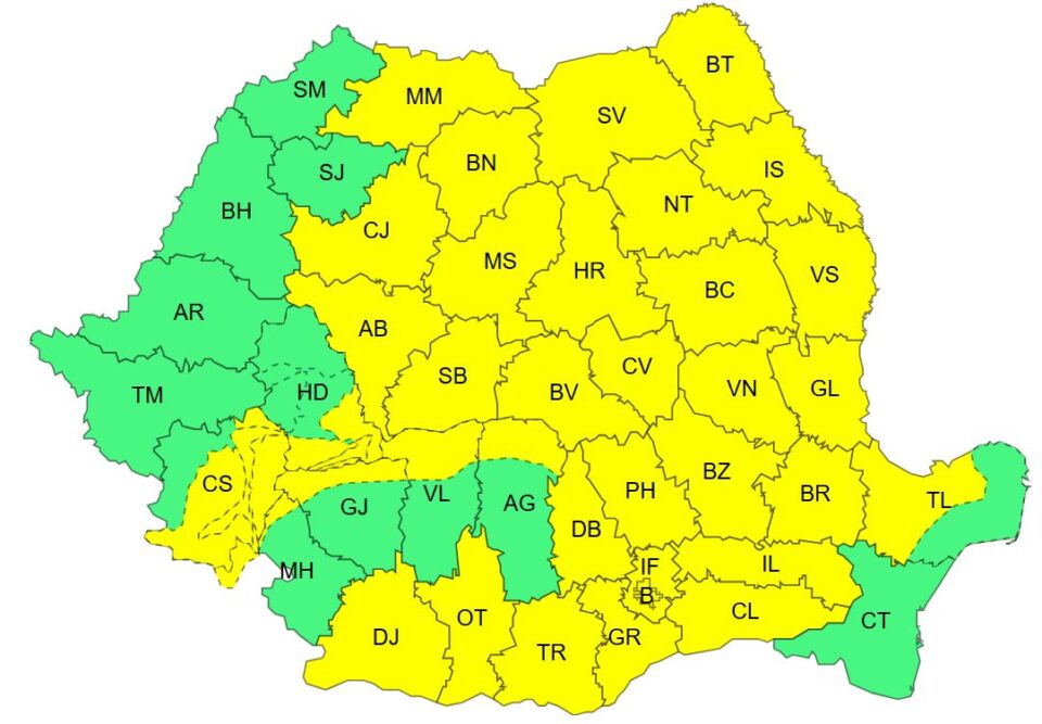 Cod galben pentru sâmbătă