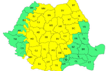 Cod galben de fenomene cauzate de instabilitate atmosferică și de ploi puternice
