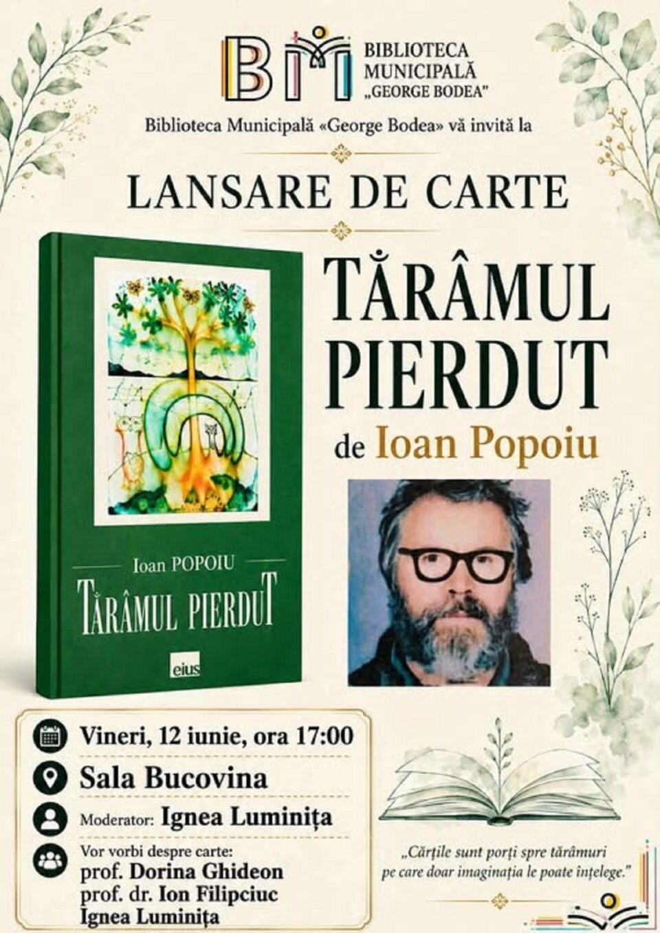 „Tărâmul pierdut”, de Ioan Popoiu, va fi lansat vineri, la Biblioteca Municipală ,,George Bodea” „Tărâmul pierdut”, de Ioan Popoiu, va fi lansat vineri, la Biblioteca Municipală ,,George Bodea”