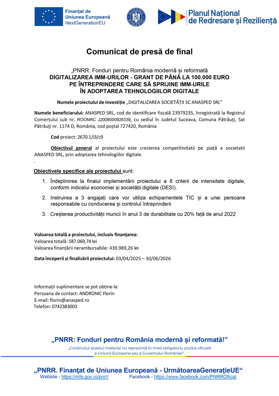 DIGITALIZAREA SOCIETĂȚII SC ANASPED SRL DIGITALIZAREA SOCIETĂȚII SC ANASPED SRL