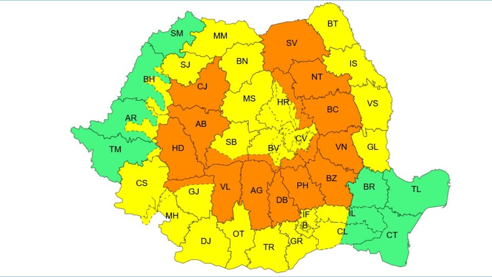Județul Suceava va fi sub cod portocaliu de furtuni până vineri la ora 10