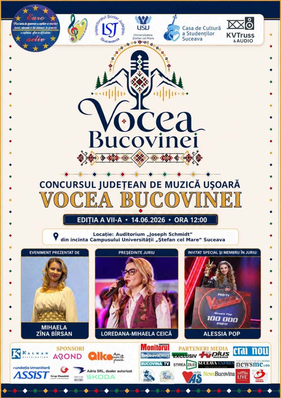 Concursul judeţean de muzică ușoară „Vocea Bucovinei”, duminică, la Auditorium „Joseph Schmidt” Suceava
