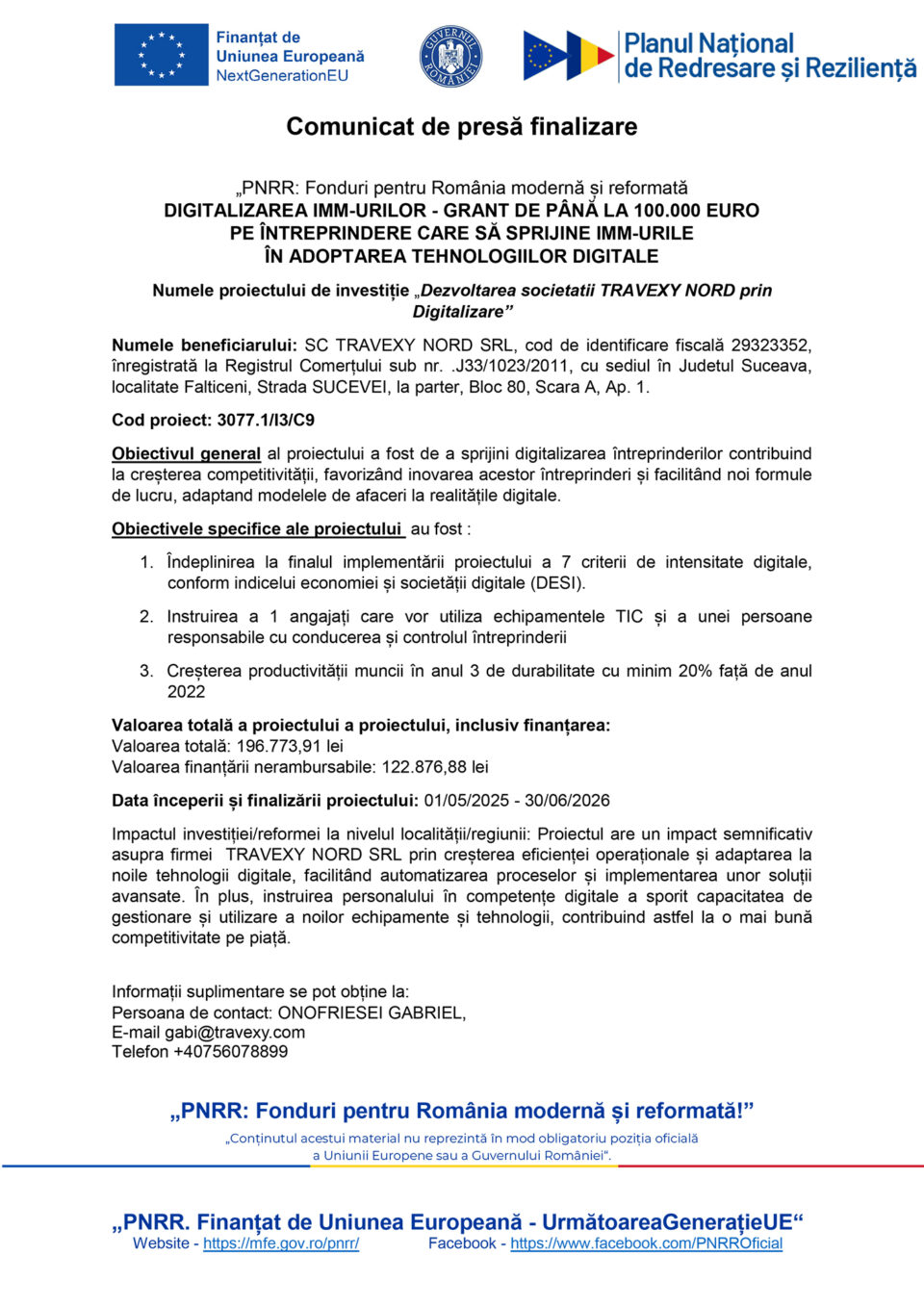 Dezvoltarea societatii TRAVEXY NORD prin Digitalizare Dezvoltarea societatii TRAVEXY NORD prin Digitalizare