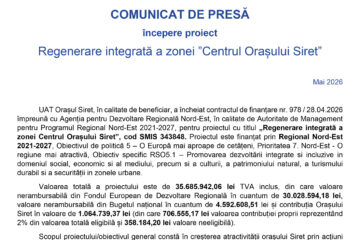 Începere proiect Regenerare integrată a zonei ”Centrul Orașului Siret” Începere proiect Regenerare integrată a zonei ”Centrul Orașului Siret”