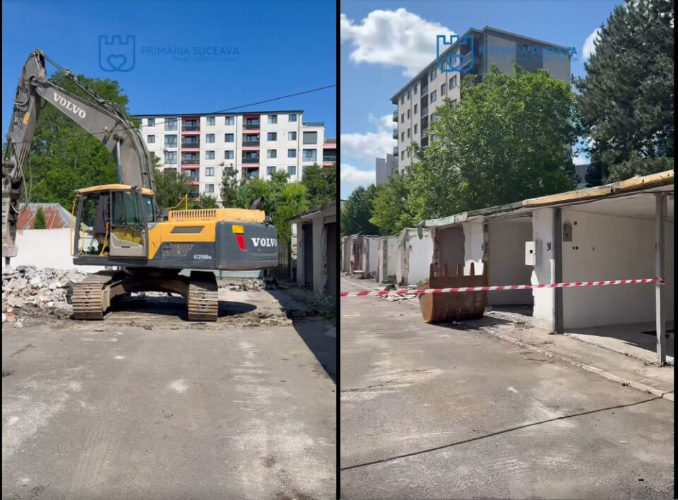 Bara de garaje de pe strada Păcii, demolată pentru a fi făcute locuri de parcare Bara de garaje de pe strada Păcii, demolată pentru a fi făcute locuri de parcare