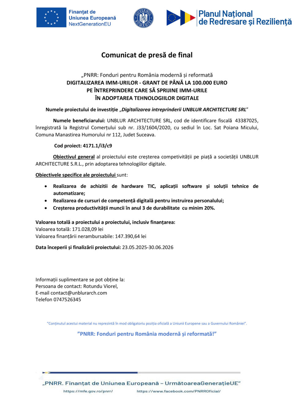 Digitalizarea intreprinderii UNBLUR ARCHITECTURE SRL Digitalizarea intreprinderii UNBLUR ARCHITECTURE SRL