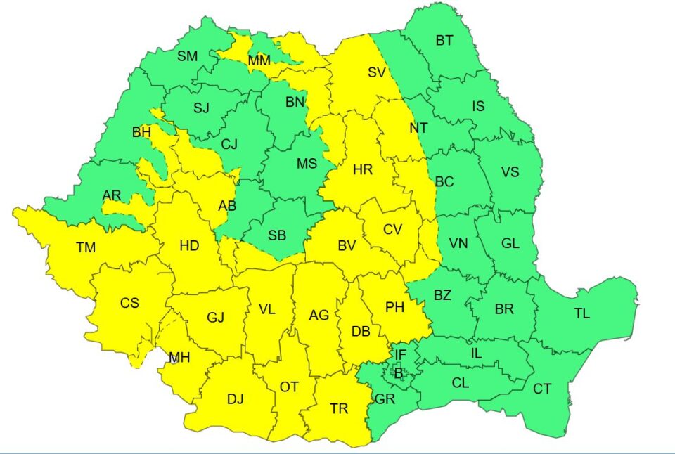 Cod galben de furtuni și ploi abundente, până marți seara Cod galben de furtuni și ploi abundente, până marți seara