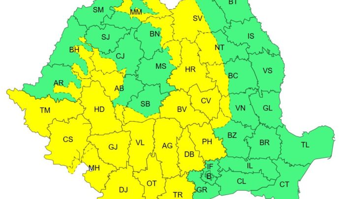 Cod galben de furtuni și ploi abundente, până marți seara