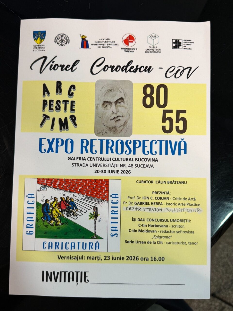 Artistul Viorel Corodescu COV, sărbătorit la 80 de ani, printr-o expoziție retrospectivă a 55 de ani de caricatură sub semnătura sa