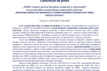 Renovare energetică moderată a clădirii Primăriei Comunei Satu Mare, județul Suceava