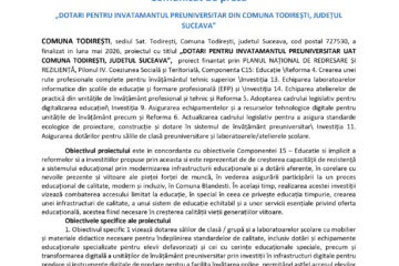 DOTARI PENTRU INVATAMANTUL PREUNIVERSITAR UAT COMUNA TODIREȘTI, JUDETUL SUCEAVA