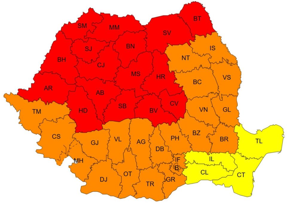 Cod roșu de  temperaturi extreme și disconfort termic deosebit de accentuat