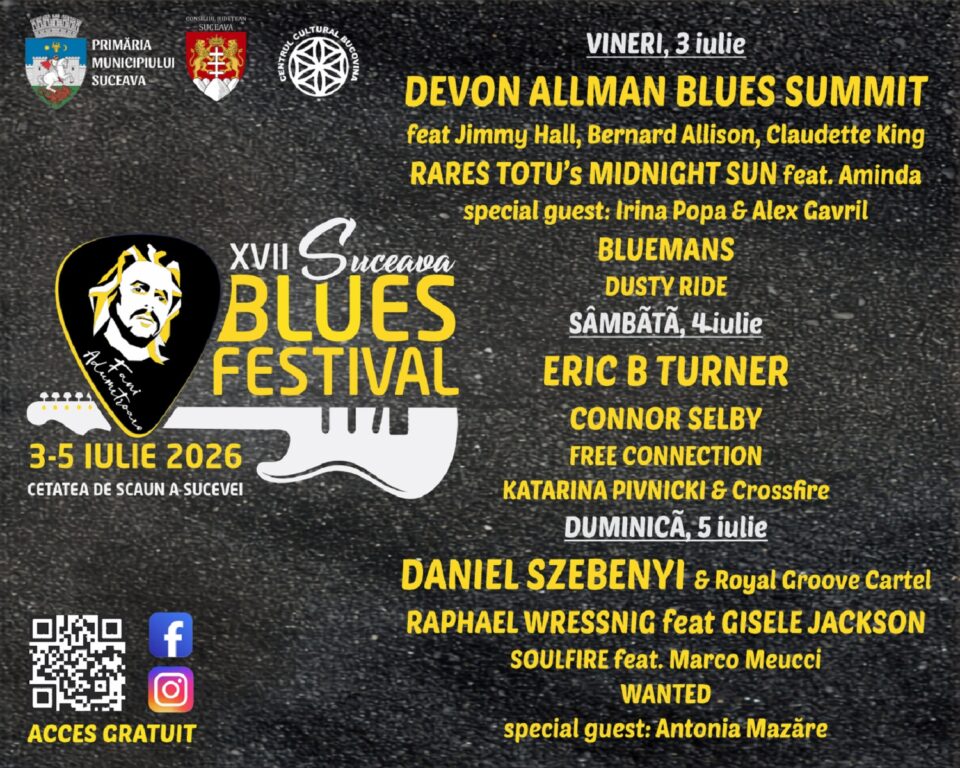 Suceava Blues Festival „Fani Adumitroaie” revine între 3 și 5 iulie la Cetatea de Scaun cu artiști internaționali și acces gratuit Suceava Blues Festival „Fani Adumitroaie” revine între 3 și 5 iulie la Cetatea de Scaun cu artiști internaționali și acces gratuit