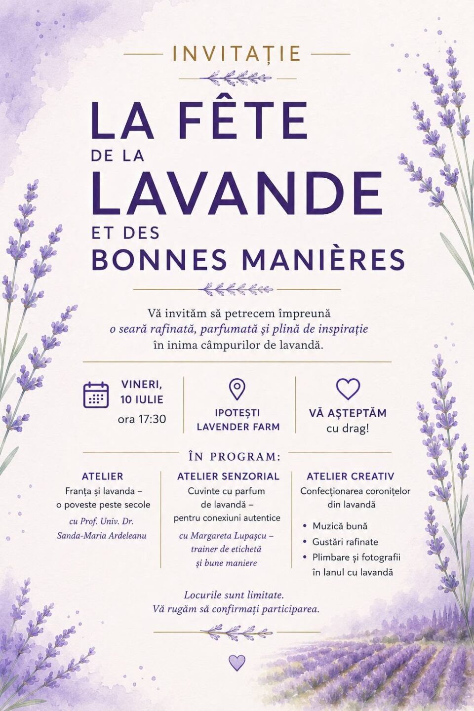 Parfumul lavandei și eleganța franceză se întâlnesc, la Ipotești, într-un eveniment dedicat bunelor maniere