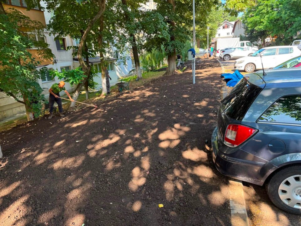 Primăria Suceava continuă amenajarea spațiilor verzi în zonele unde au fost construite parcări în locul garajelor demolate