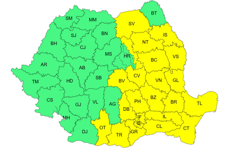 Cod galben de furtuni și averse însemnate cantitativ, inclusiv luni